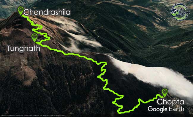 Exclusive Trek Map of Tungnath, Chandrashila and Deoria tal trek